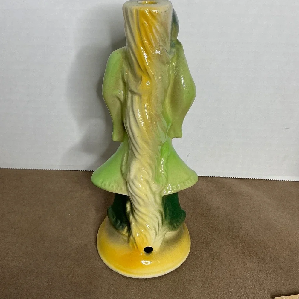 Ceramic Woman Lute Figurine Green Robe Asian Mystical Musician Statue‎ 8.5
